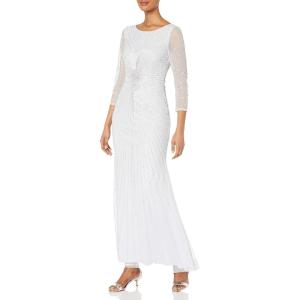 Adrianna Papell Women’s Beaded Gown with Sleeves(Cloud)