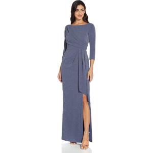 Adrianna Papell Women’s Metallic Knit Covered Gown(Steel Blue)