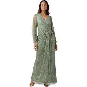 Adrianna Papell Women’s Metallic Mesh Draped Gown(Green Slate)