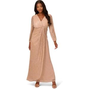 Adrianna Papell Women’s Metallic Mesh Draped Gown(Light Gold)