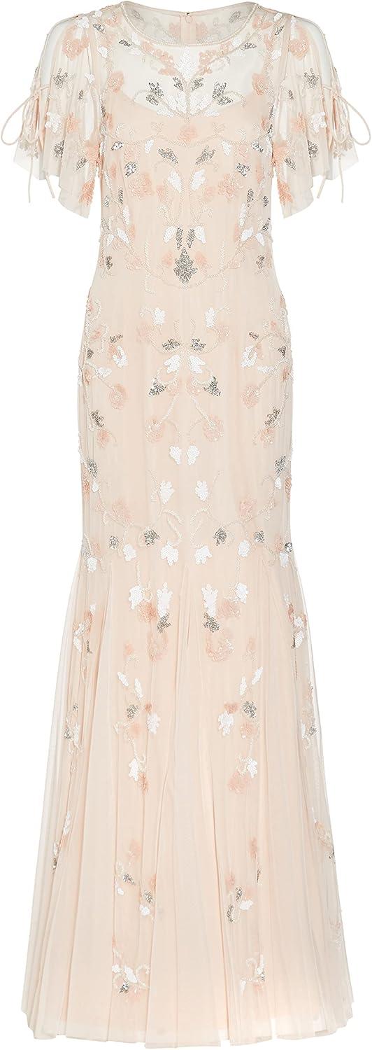 image:imageAdrianna Papell Womens Beaded Flutter Sleeve GownFlaxen