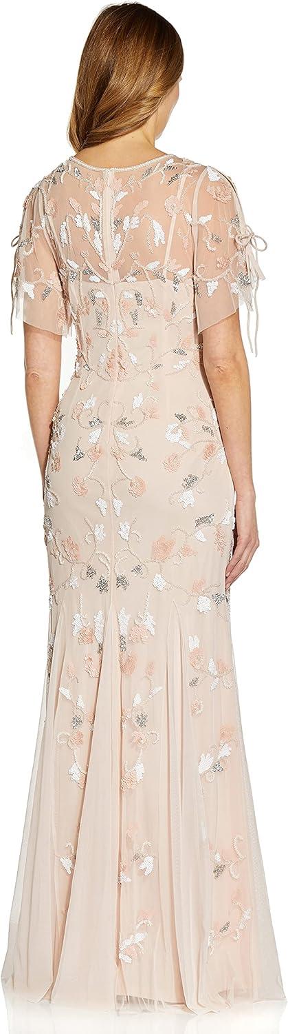 image:imageAdrianna Papell Womens Beaded Flutter Sleeve GownFlaxen