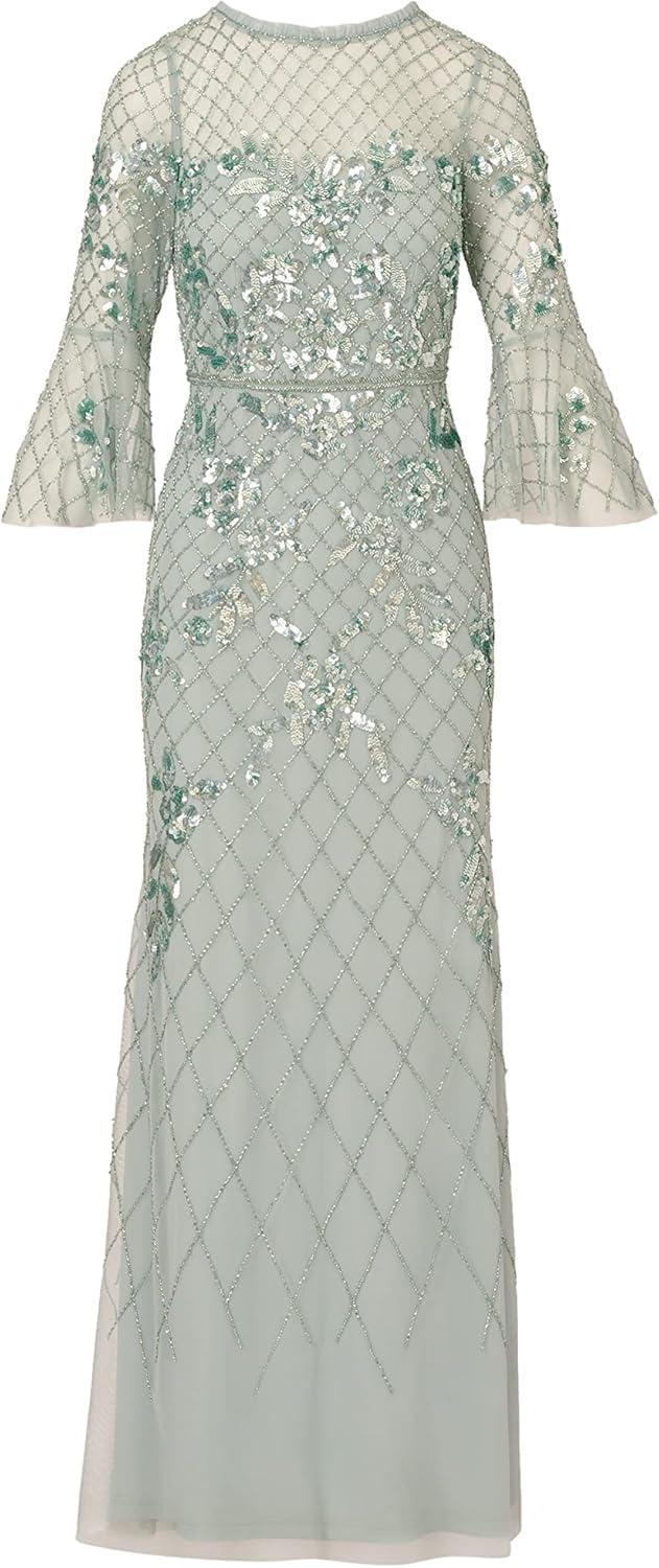 image:imageAdrianna Papell Womens Beaded Long GownAqua Dust
