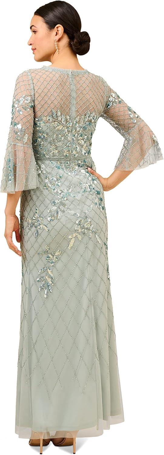 image:imageAdrianna Papell Womens Beaded Long GownAqua Dust