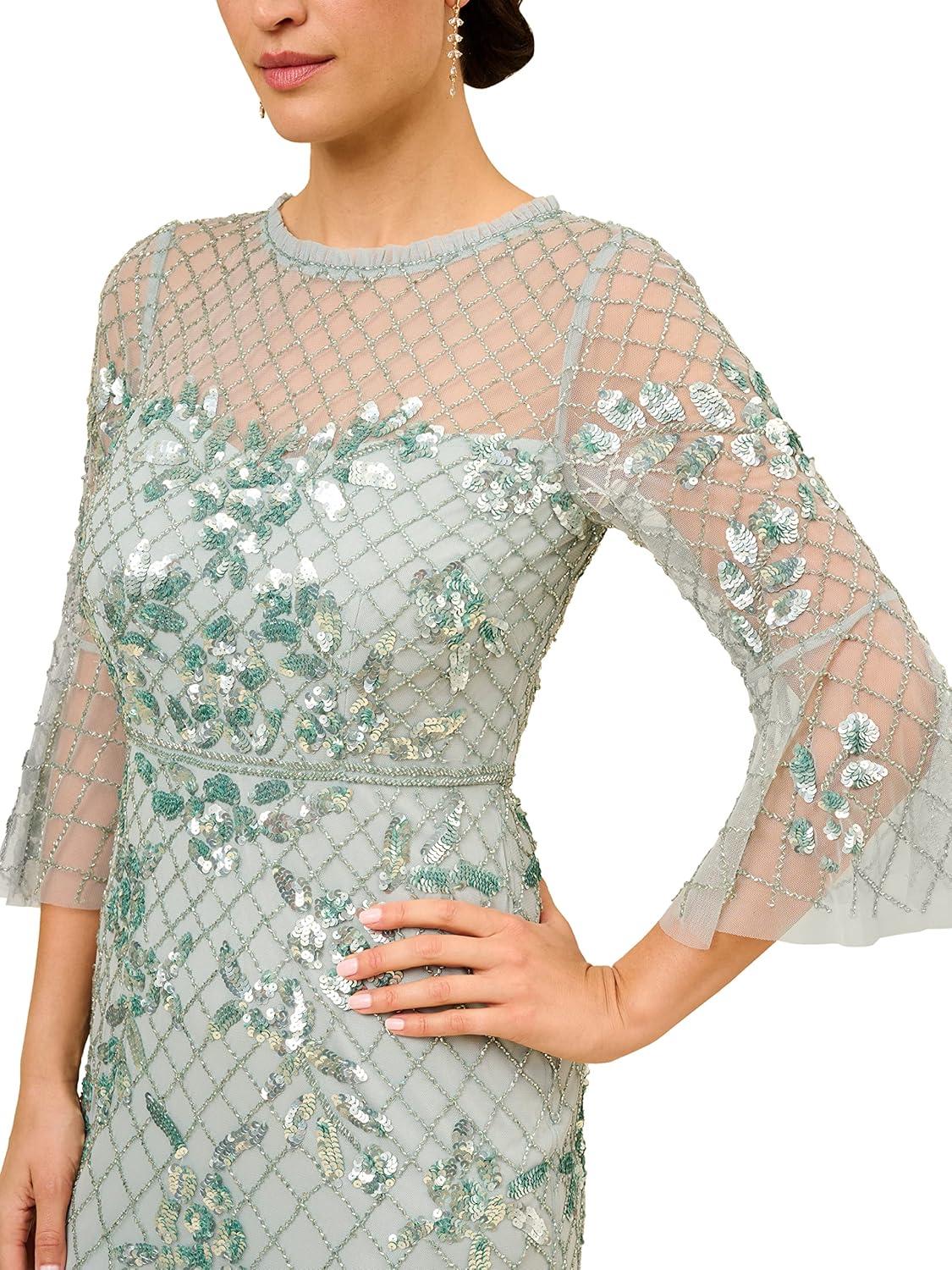 image:imageAdrianna Papell Womens Beaded Long GownAqua Dust