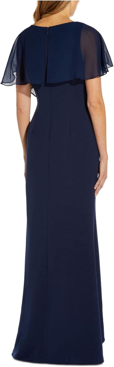 image:imageAdrianna Papell Womens Chiffon and Crepe Cascade Mermaid GownBlue