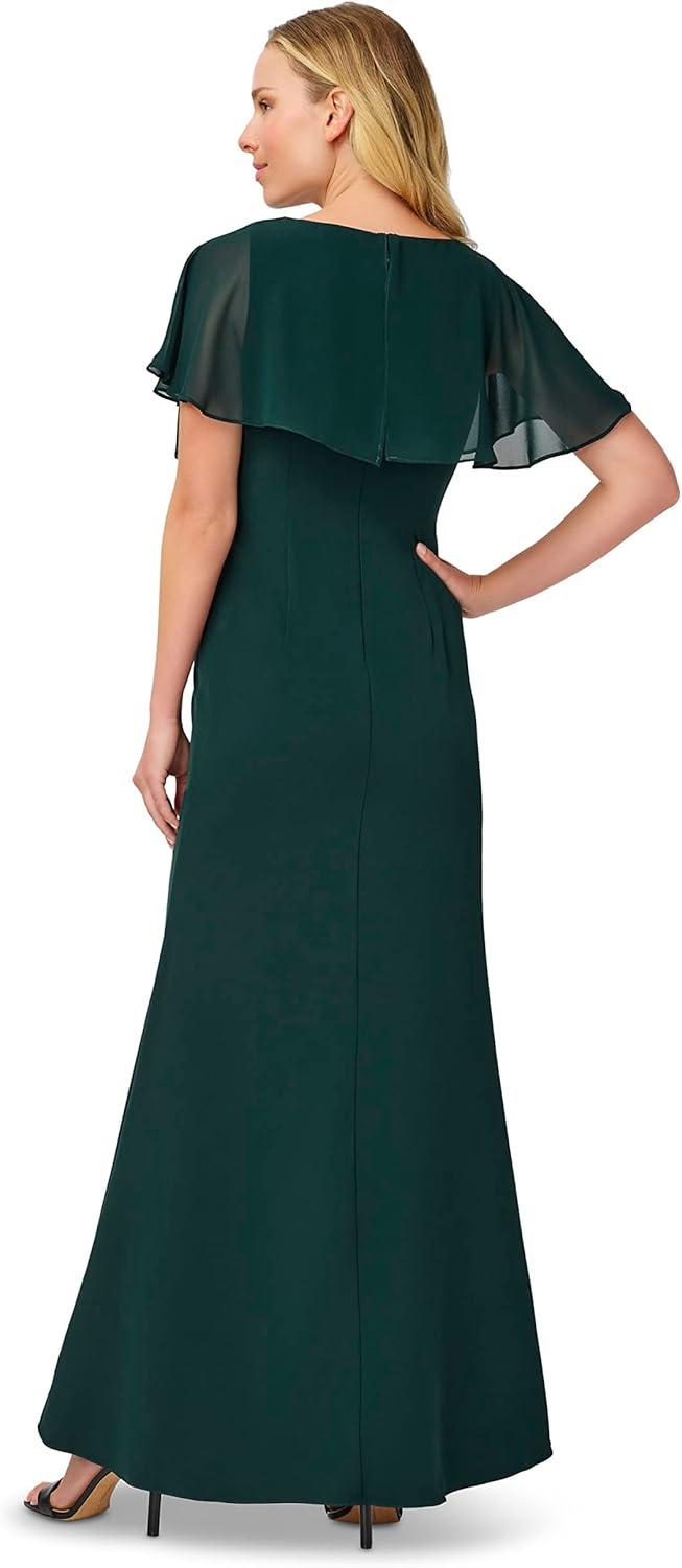 image:imageAdrianna Papell Womens Chiffon and Crepe Cascade Mermaid GownHunter