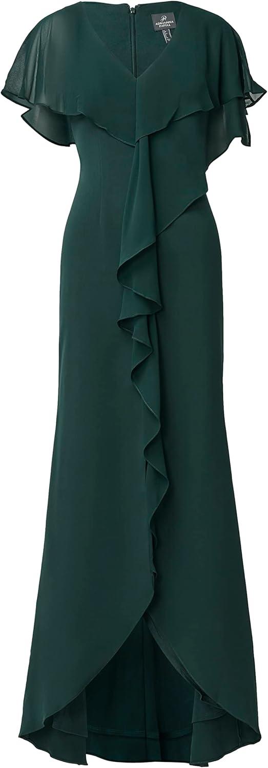 image:imageAdrianna Papell Womens Chiffon and Crepe Cascade Mermaid GownHunter