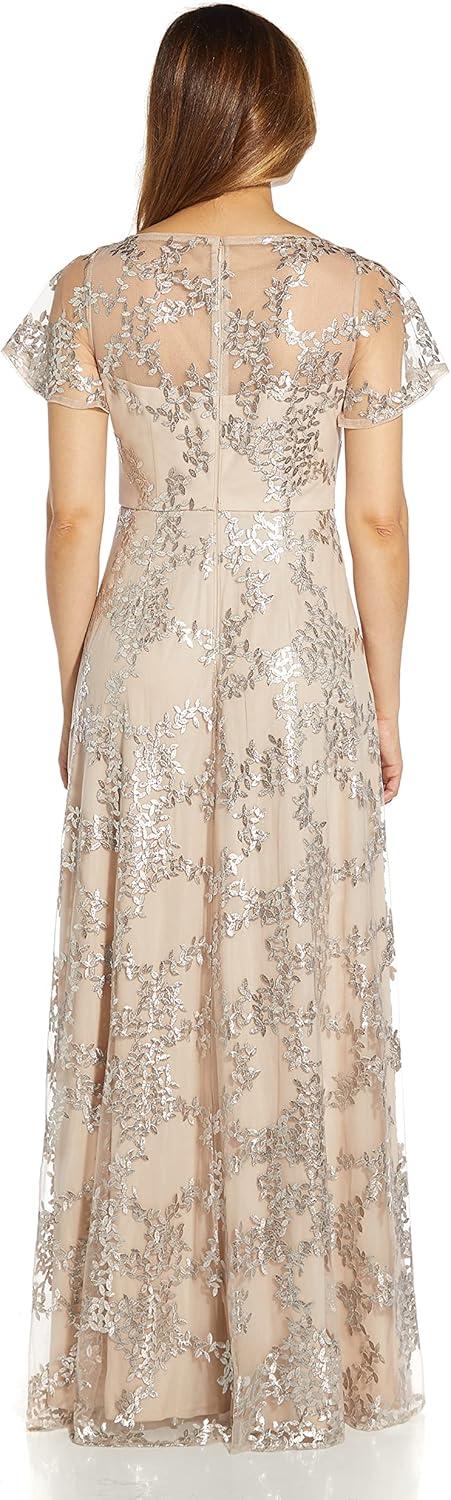 image:imageAdrianna Papell Womens Embroidered Metallic BallgownMarble