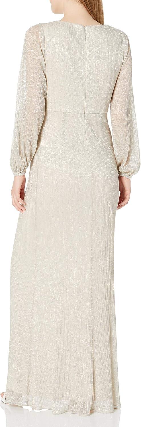 image:imageAdrianna Papell Womens Glitter Knit Draped GownLight Champagne