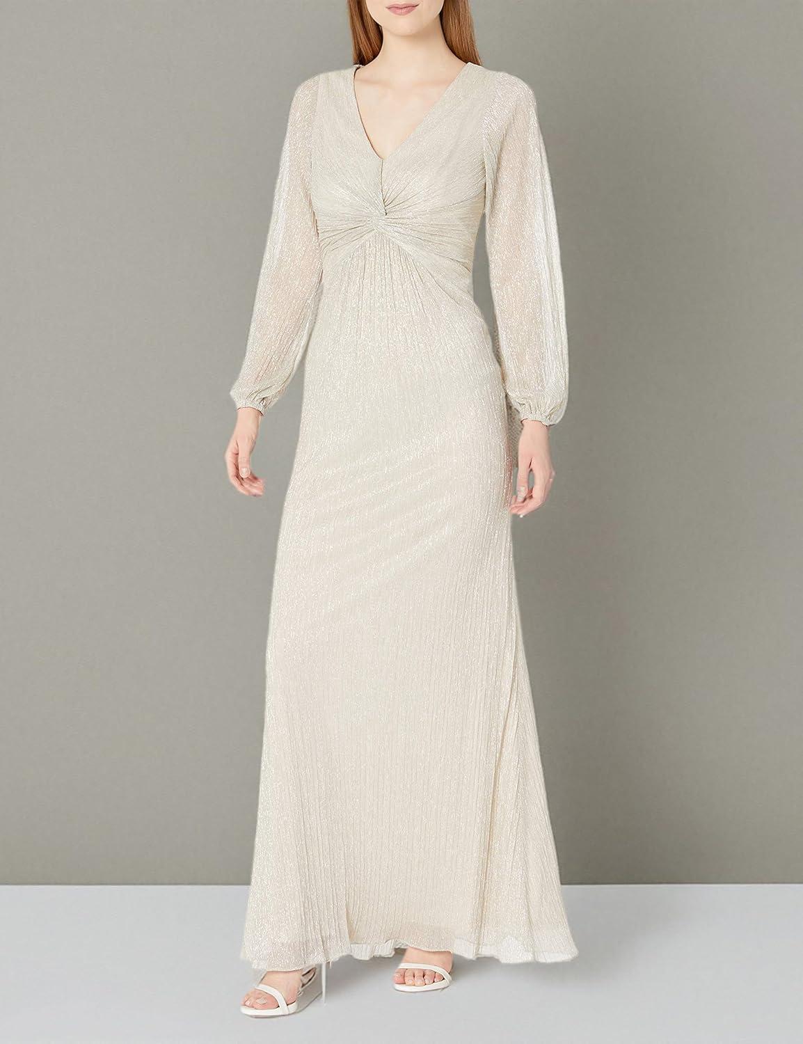 image:imageAdrianna Papell Womens Glitter Knit Draped GownLight Champagne