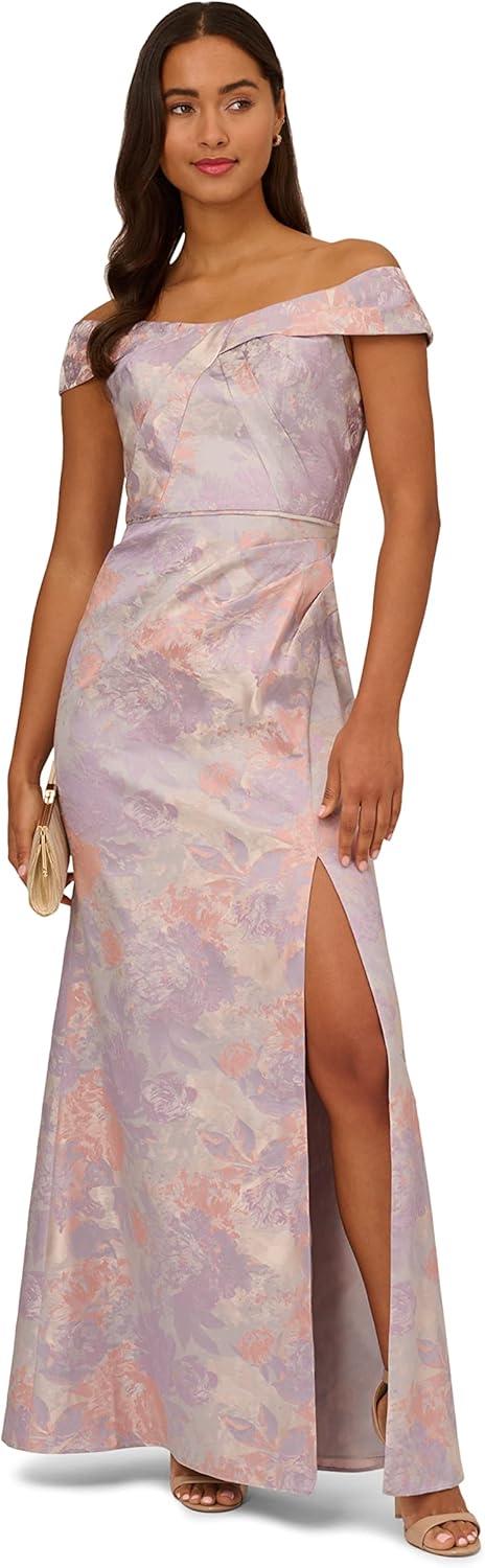 image:imageAdrianna Papell Womens Jacquard Off The Shoulder GownPeri Multi