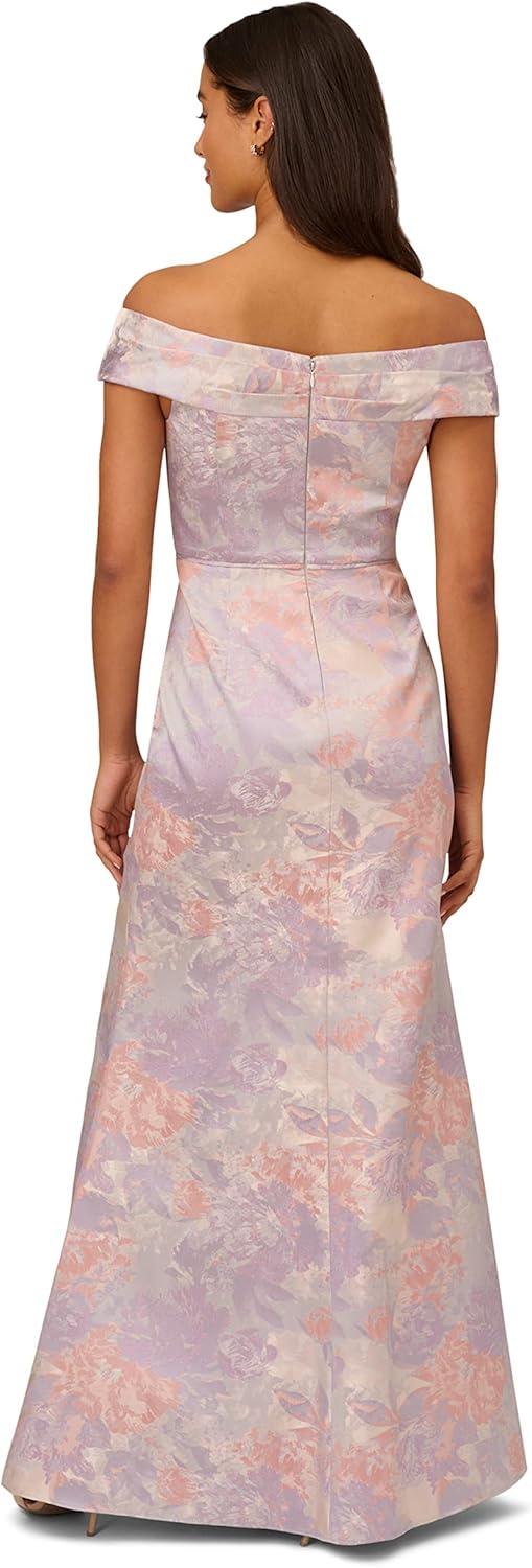image:imageAdrianna Papell Womens Jacquard Off The Shoulder GownPeri Multi