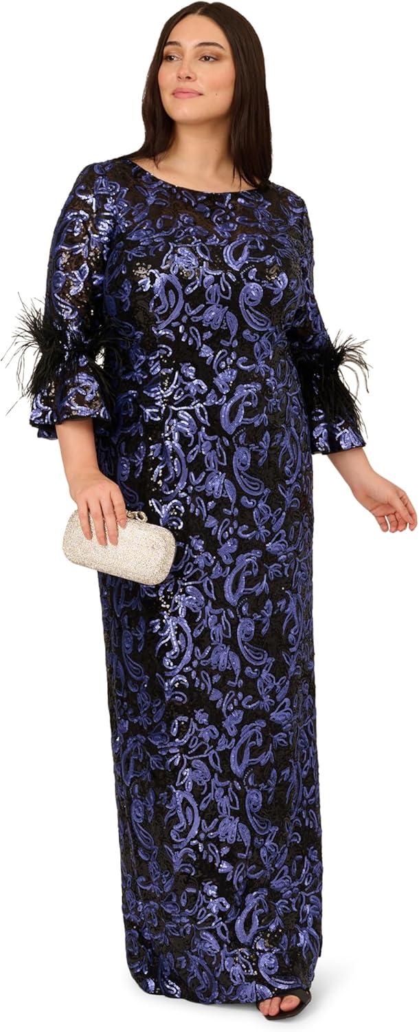 image:imageAdrianna Papell Womens Sequin Embroidered GownBlackBlue
