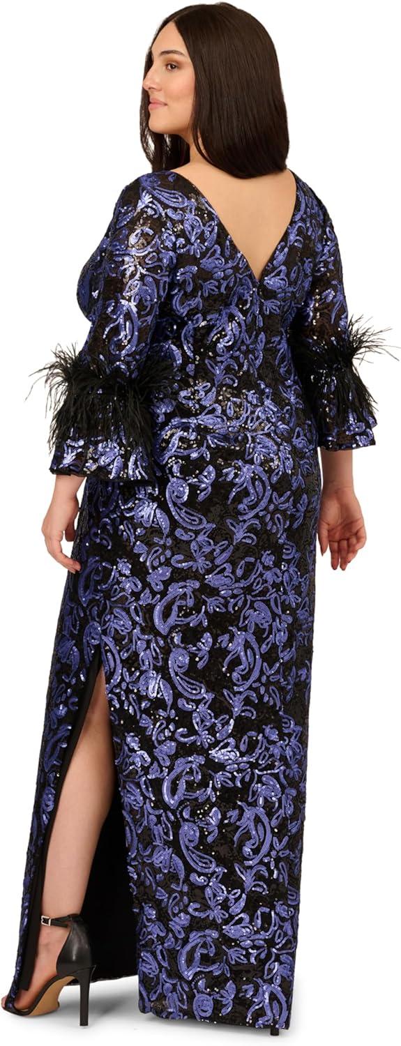 image:imageAdrianna Papell Womens Sequin Embroidered GownBlackBlue