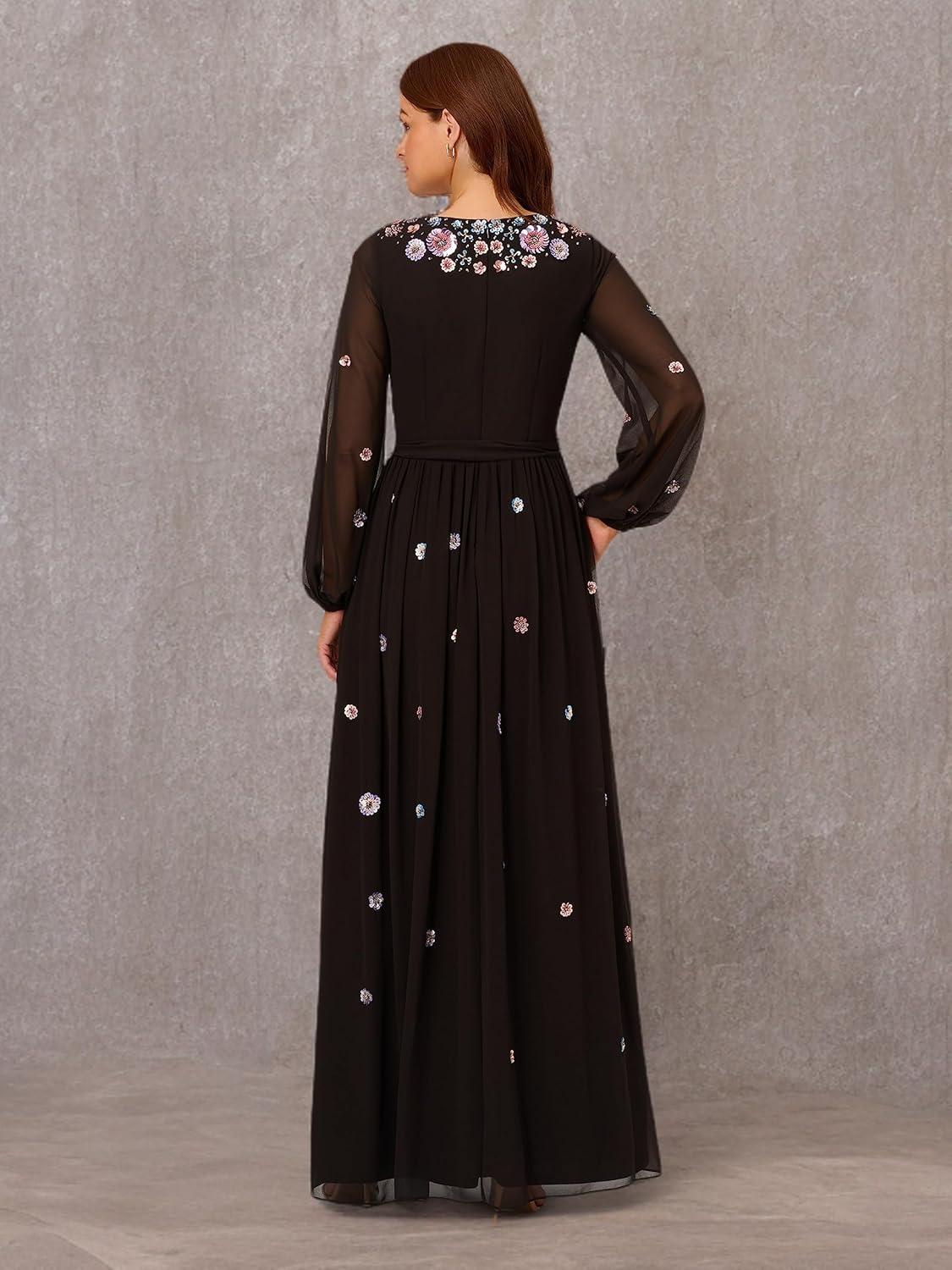 image:imageAdrianna Papell womens Plussize 34 Sleeve Beaded Illusion Gown With Sweetheart NecklineBlack Multi