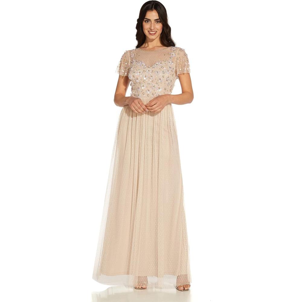 image:imageAdrianna Papell Womens 3D Beaded Point Desprit GownBiscotti