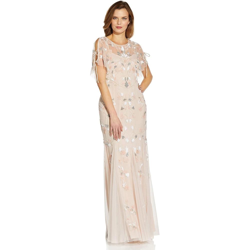 image:imageAdrianna Papell Womens Beaded Flutter Sleeve GownFlaxen
