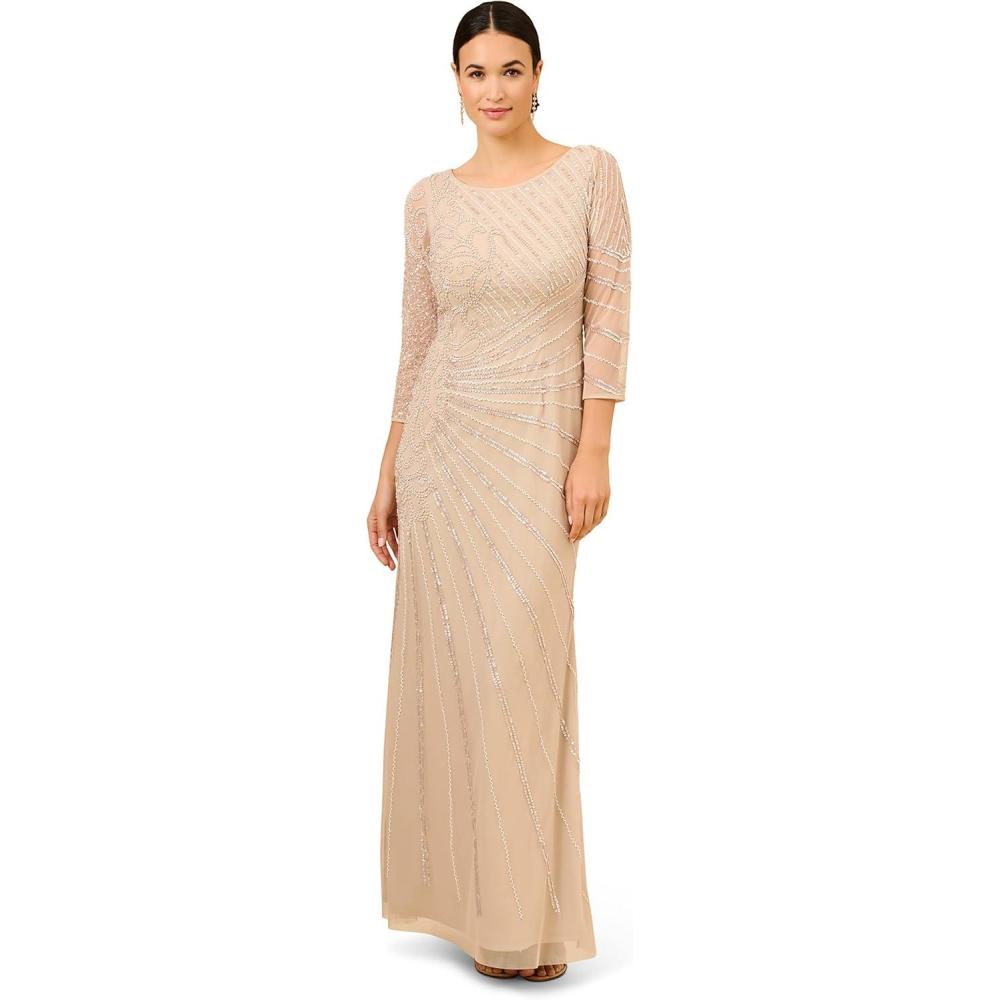 image:imageAdrianna Papell Womens Beaded Long Dress Biscotti 18