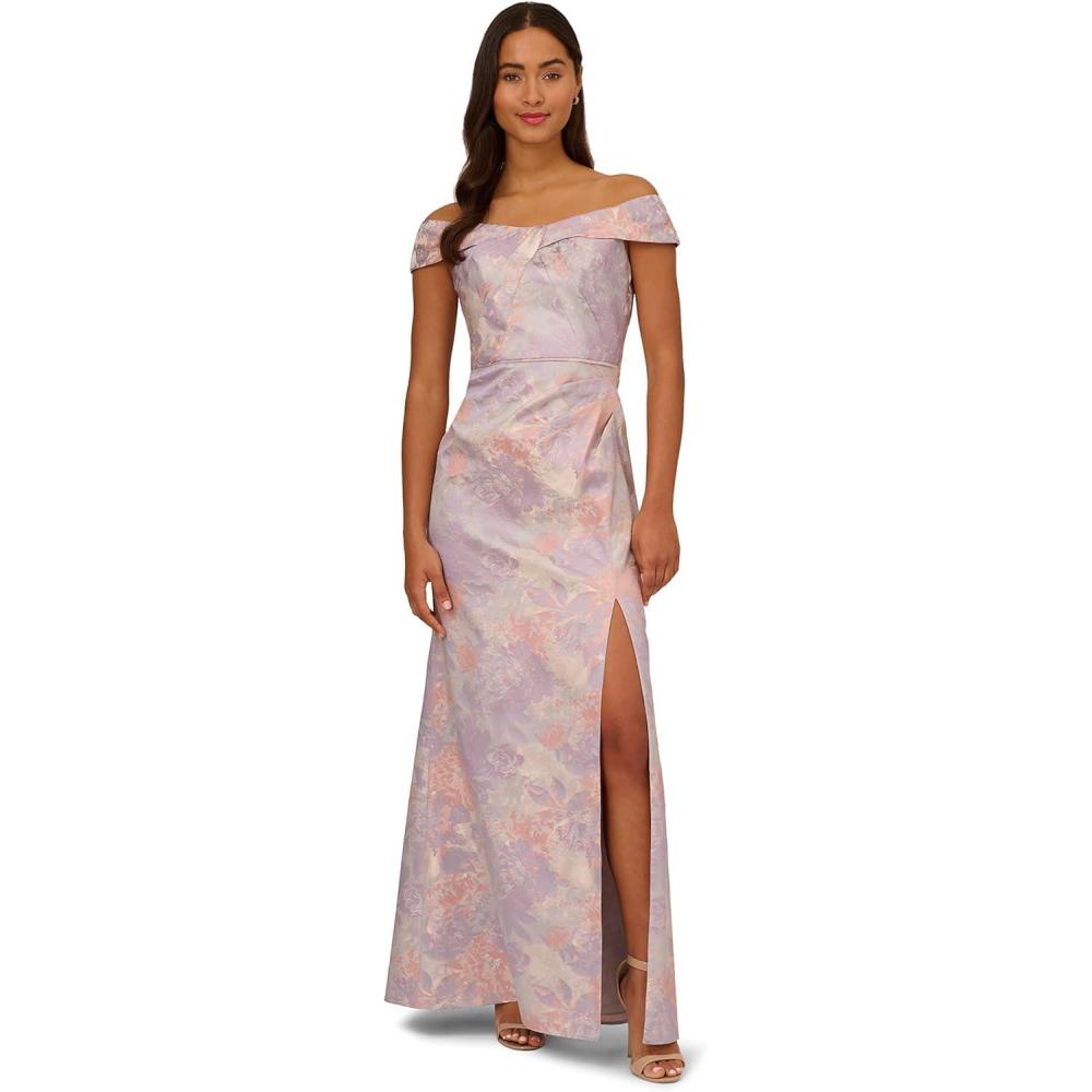 image:imageAdrianna Papell Womens Jacquard Off The Shoulder GownPeri Multi