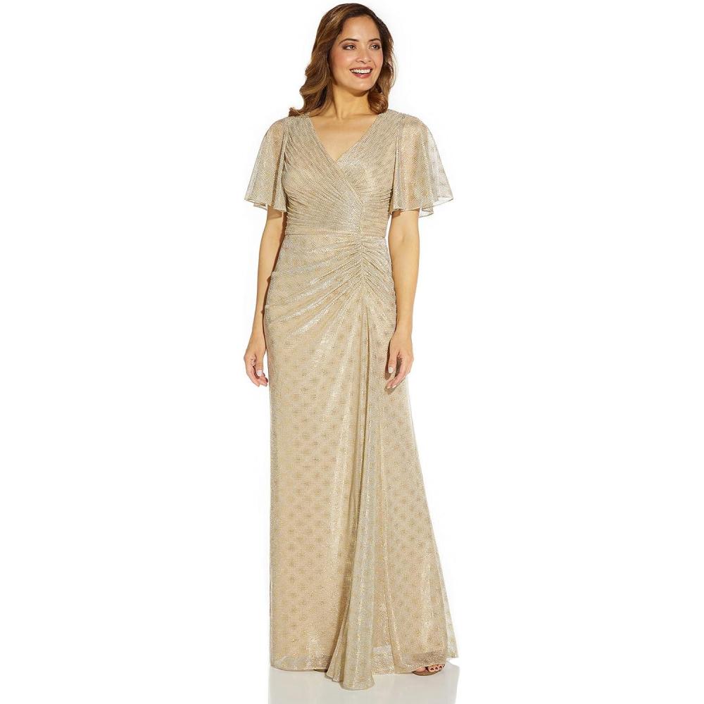image:imageAdrianna Papell Womens Metallic Foil GownChampagne Gold