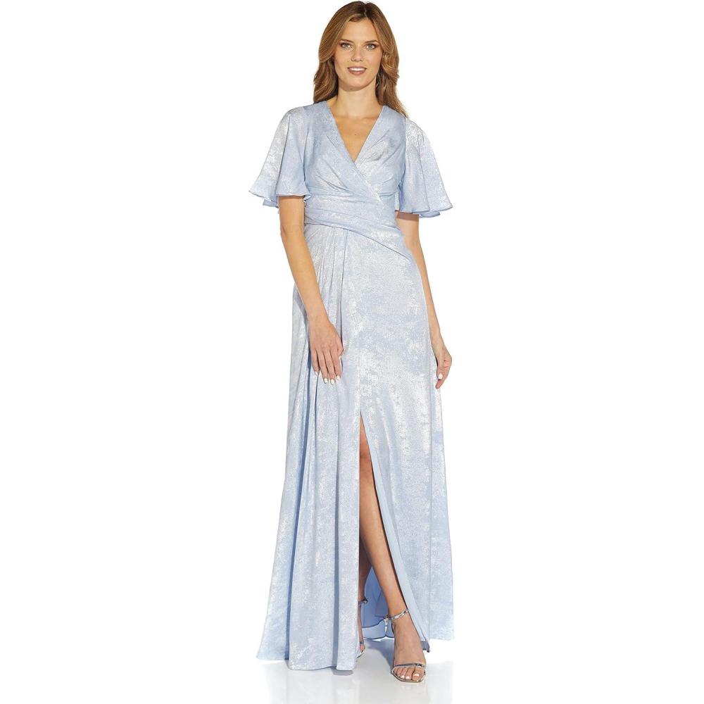 image:imageAdrianna Papell Womens Shimmer Flutter GownSky Blue