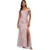 Adrianna Papell Women’s Jacquard Off The Shoulder Gown(Peri Multi)