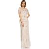 Adrianna Papell Women’s Beaded Flutter Sleeve Gown(Flaxen)