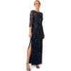 Adrianna Papell Women’s Beaded Long Dress(Midnight)
