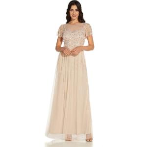 Adrianna Papell Women’s 3D Beaded Point D’esprit Gown(Biscotti)