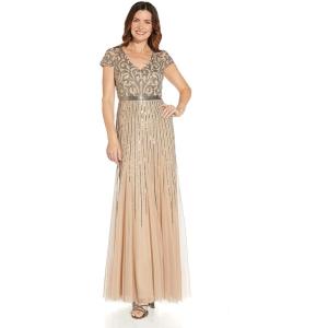 Adrianna Papell Women’s Beaded Godet Gown(Nude)