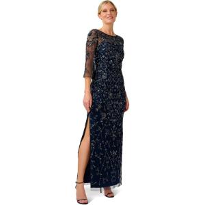Adrianna Papell Women’s Beaded Long Dress(Midnight)