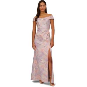 Adrianna Papell Women’s Jacquard Off The Shoulder Gown(Peri Multi)