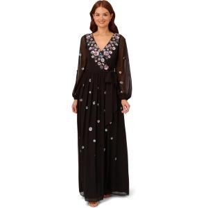 Adrianna Papell womens Plus-size 3/4 Sleeve Beaded Illusion Gown With Sweetheart Neckline(Black Multi)