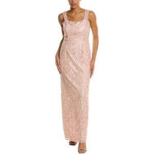 Ribbon Embroidered Long Column Gown In Blush(Blush)