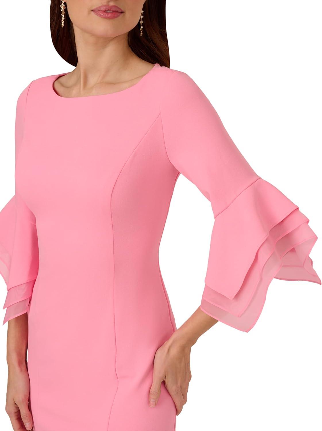 image:imageAdrianna Papell Knit Crepe Tiered Sleeve DressCherry Blossom