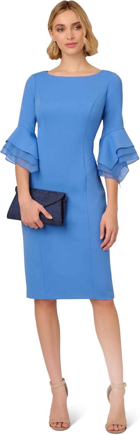 image:imageAdrianna Papell Knit Crepe Tiered Sleeve DressCool Water