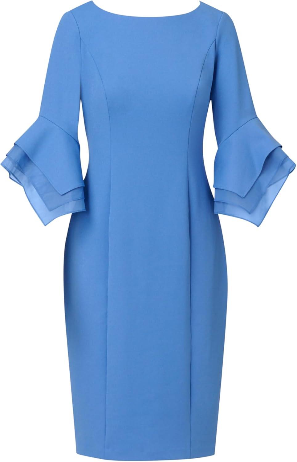 image:imageAdrianna Papell Knit Crepe Tiered Sleeve DressCool Water