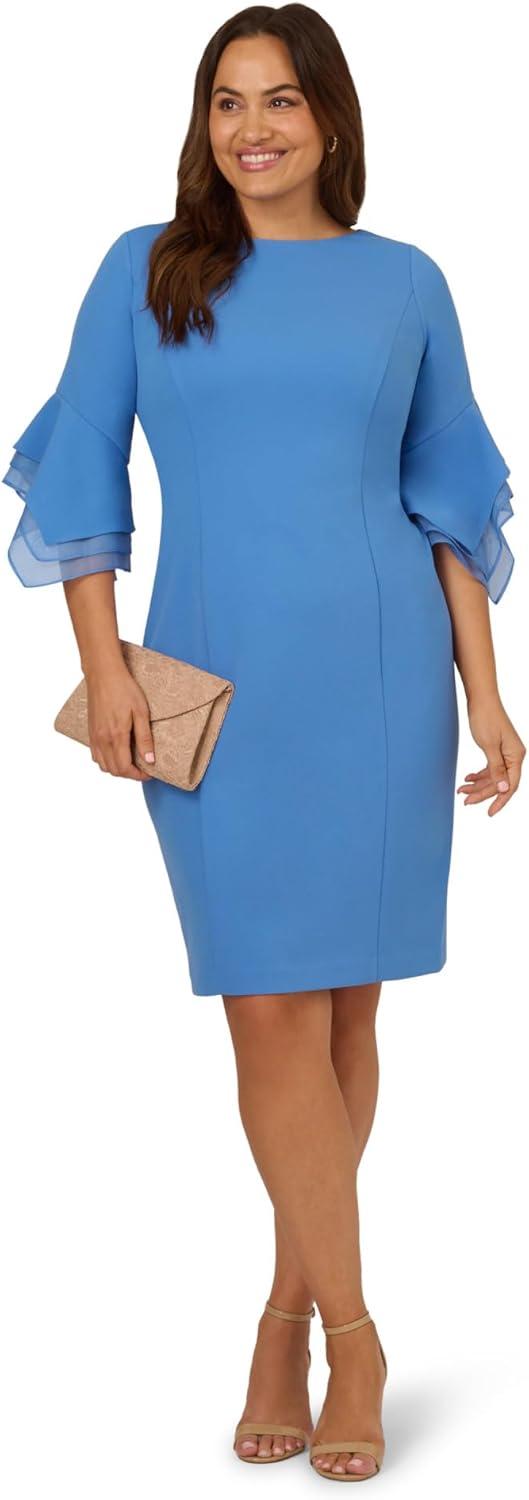 image:imageAdrianna Papell Knit Crepe Tiered Sleeve DressCool Water