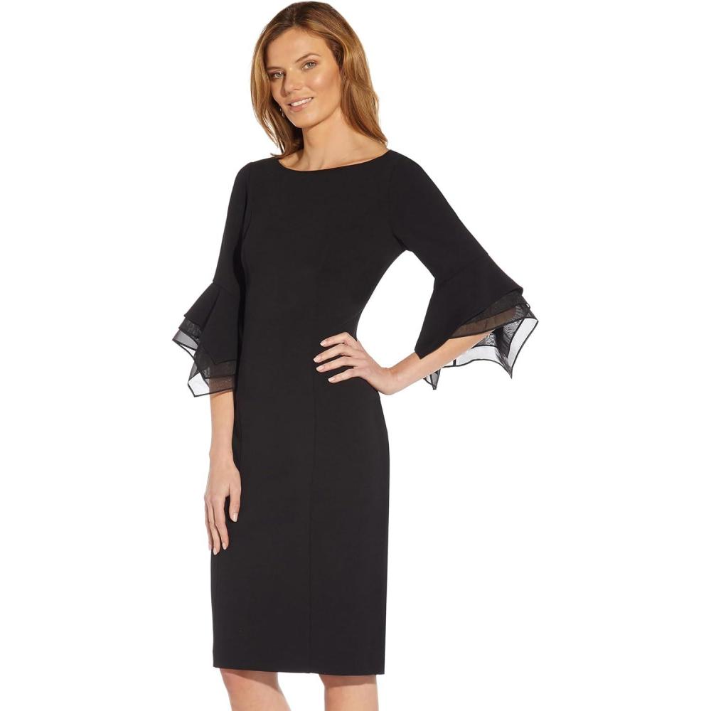 image:imageAdrianna Papell Knit Crepe Tiered Sleeve DressBlack
