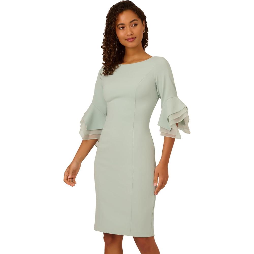 image:imageAdrianna Papell Knit Crepe Tiered Sleeve DressIcy Sage