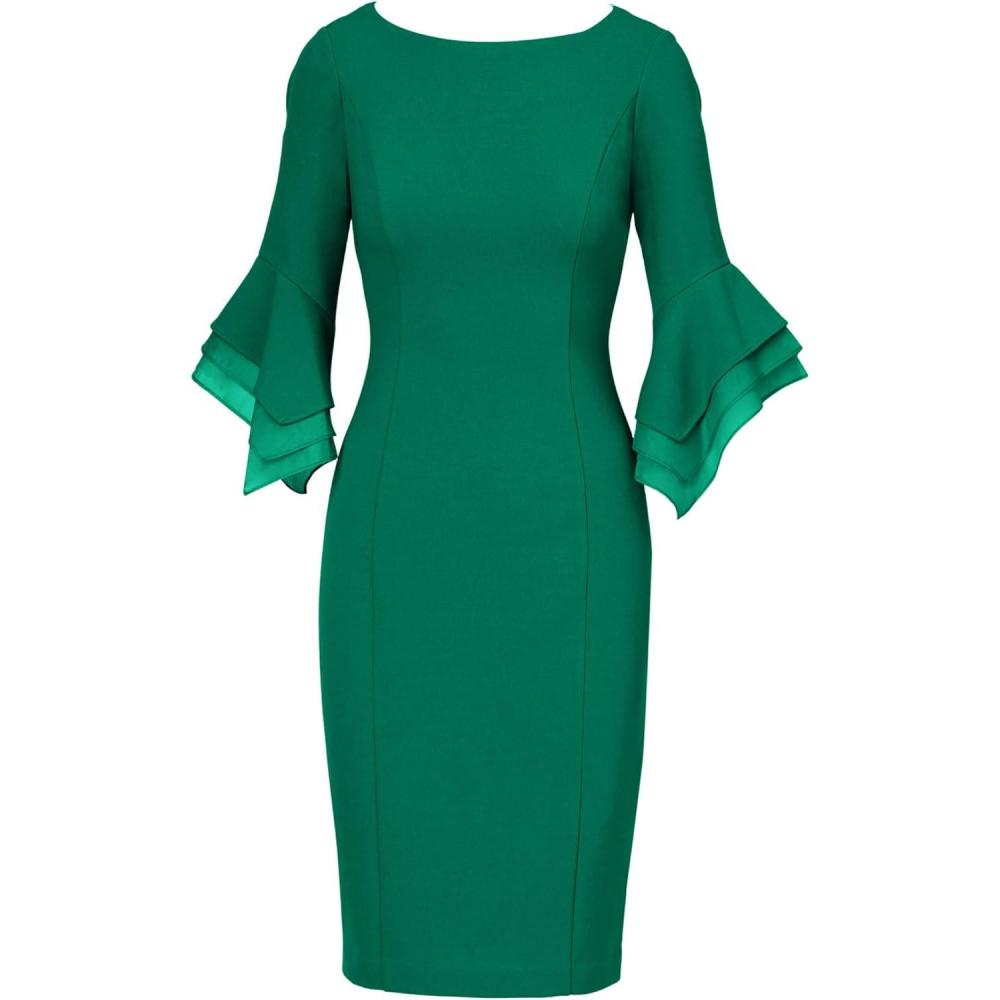 image:imageAdrianna Papell Knit Crepe Tiered Sleeve DressRadiant Emerald
