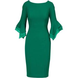 Adrianna Papell Knit Crepe Tiered Sleeve Dress(Radiant Emerald)