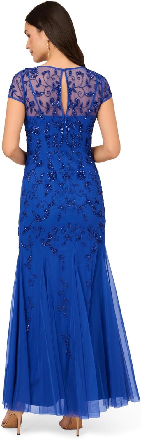 image:imageAdrianna Papell Womens Bead Mesh Godet Long DressBrilliant Sapphire