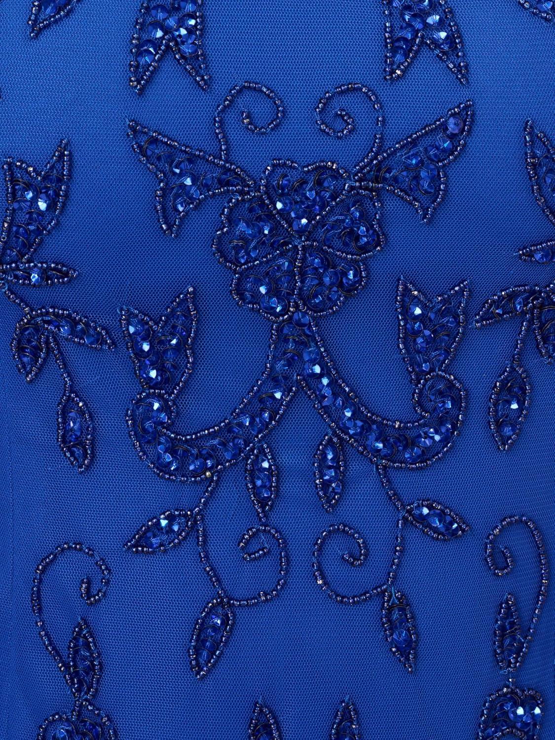 image:imageAdrianna Papell Womens Bead Mesh Godet Long DressBrilliant Sapphire