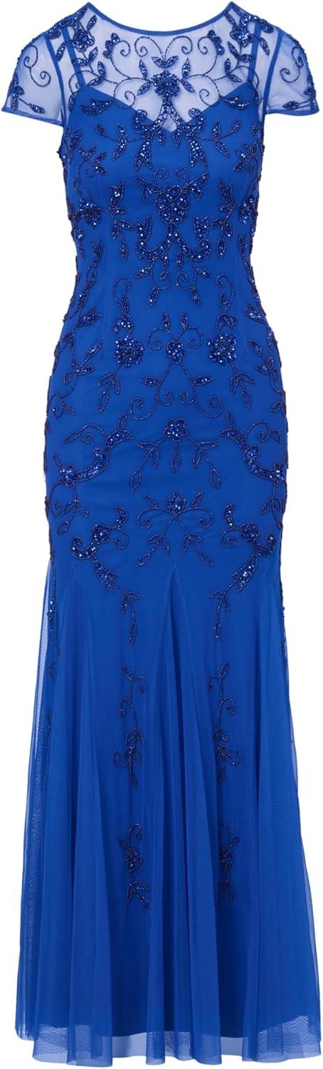 image:imageAdrianna Papell Womens Bead Mesh Godet Long DressBrilliant Sapphire