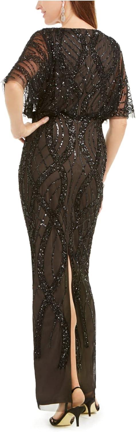 image:imageAdrianna Papell Womens Beaded Column GownBlack Nude