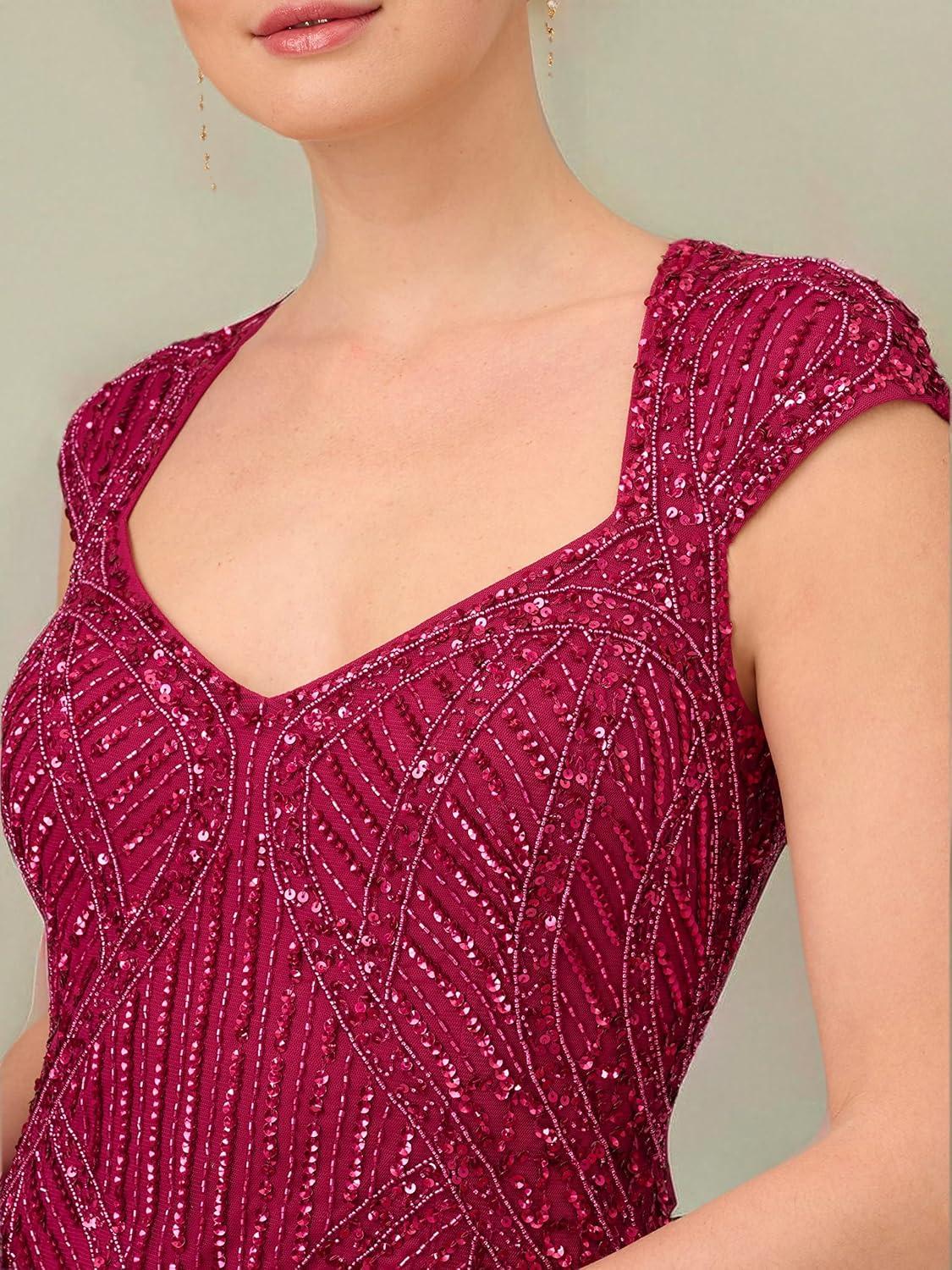 image:imageAdrianna Papell Womens Beaded Column GownMagenta