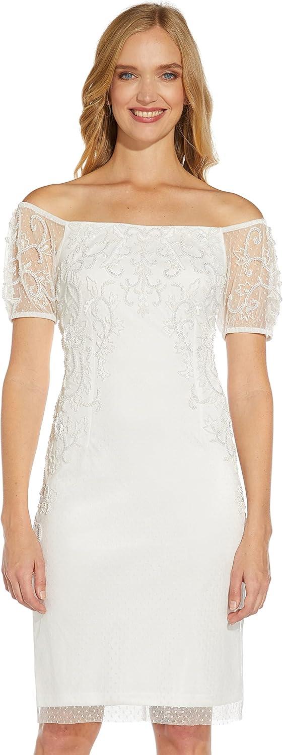 image:imageAdrianna Papell Womens Off Shoulder Beaded DressIvory