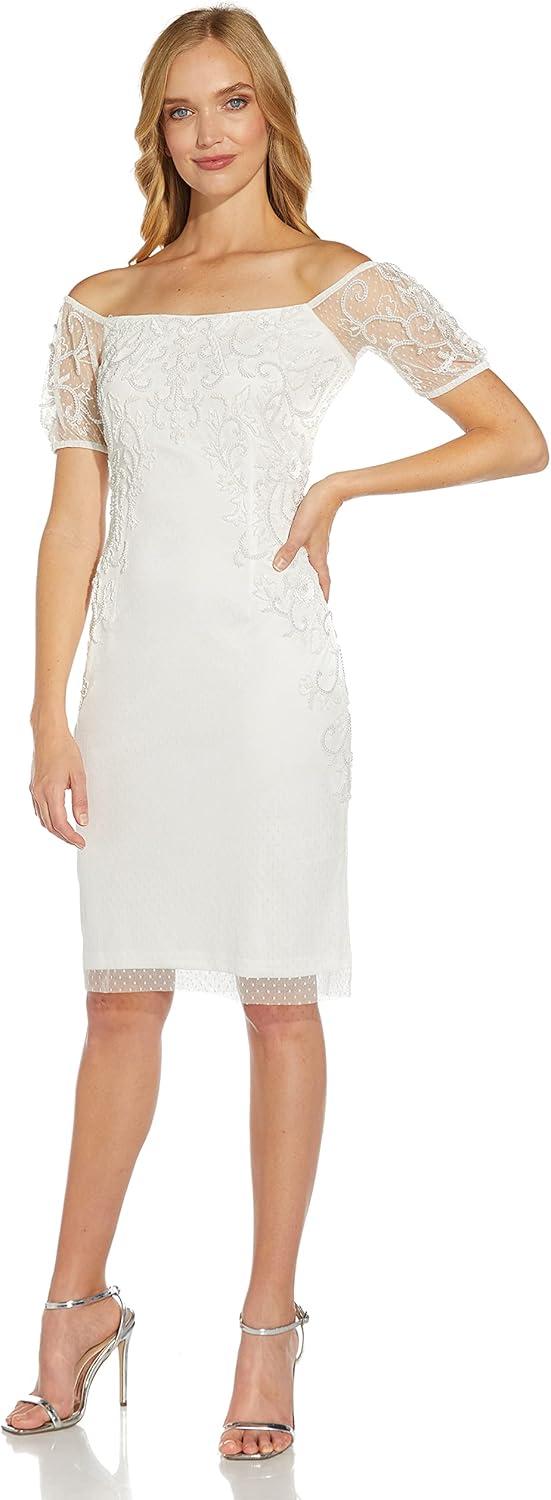 image:imageAdrianna Papell Womens Off Shoulder Beaded DressIvory